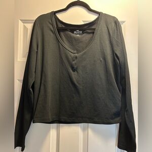 Hollister Women's Black Ribbed Top - XXL